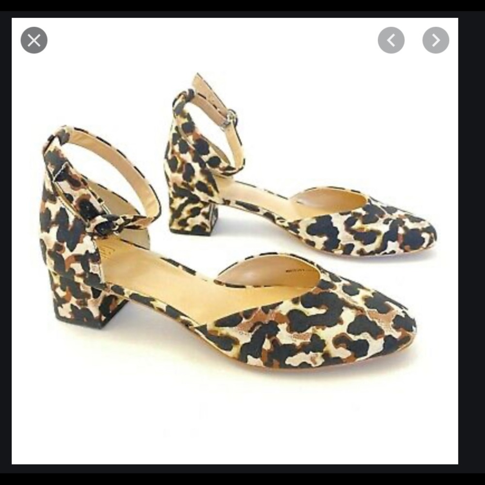 Leopard Print Ankle-Strap Block Heel Women's Pumps